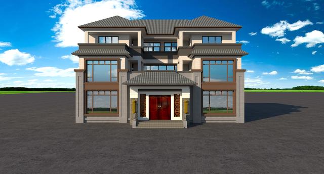 三層新中式別墅合院設(shè)計圖，階梯式外觀時尚大氣，內(nèi)部功能房齊全