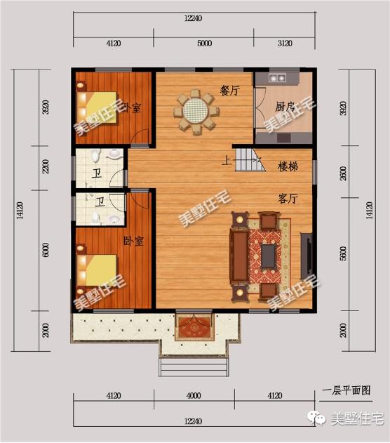12X14米二層農(nóng)村別墅圖，5室2廳，經(jīng)典的歐式風格沉穩(wěn)又大氣