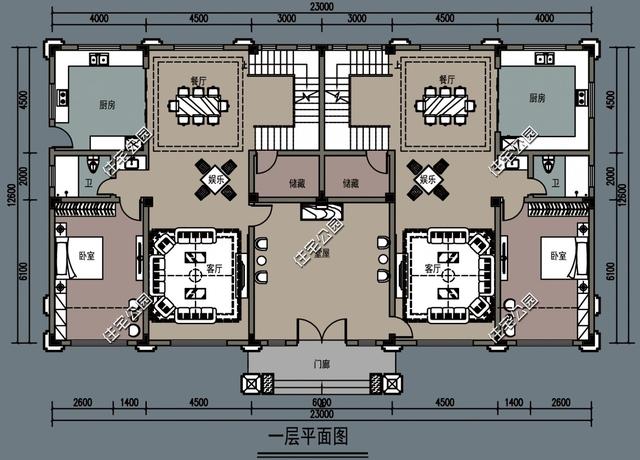 23x14米農村雙拼別墅圖，內部配套房間齊全，奢華生活體驗