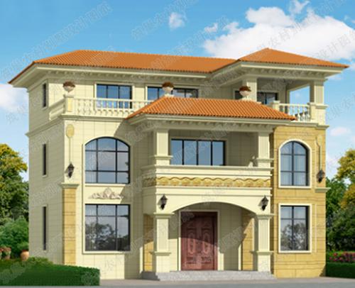 二層半 三層12×8米2廳7臥帶涼亭別墅設計圖，造價30萬左右，外觀溫暖低調，大氣美觀