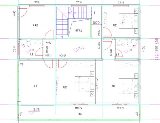 35萬三層平頂2廳7臥帶挑空餐廳+涼亭獨棟自建房設計圖紙，比較符合農村建房審美