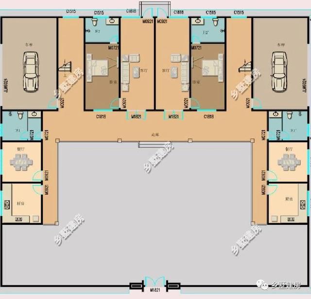 50萬農(nóng)村四合院雙拼別墅設(shè)計圖，小院露臺車庫一應(yīng)俱全