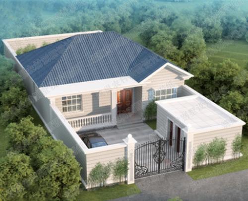 20萬一層帶庭院和副樓12×20米2廳3臥農村別墅全套設計施工圖，采用坡屋頂，雅觀精致