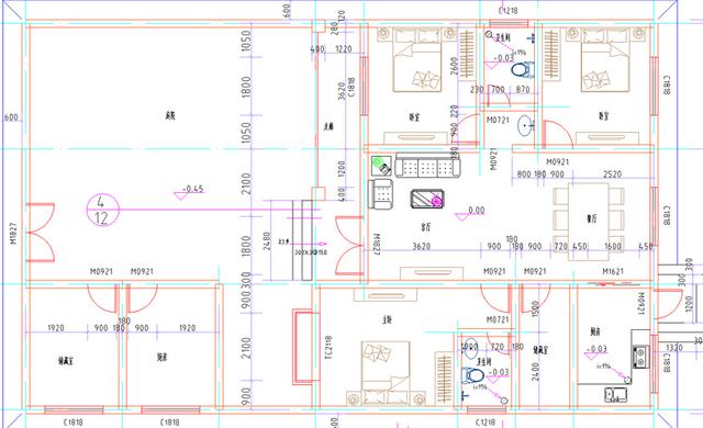 20萬一層帶庭院和副樓12×20米2廳3臥農村別墅全套設計施工圖，采用坡屋頂，雅觀精致