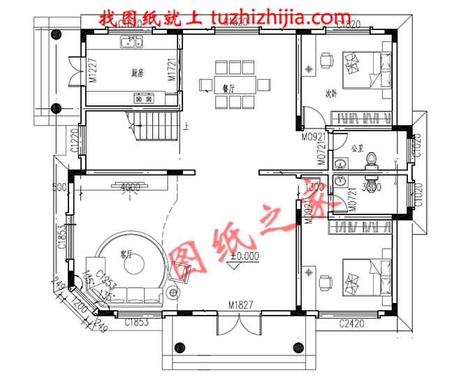 最新農(nóng)村三層樓房設(shè)計(jì)圖紙,客廳中空,采用暖黃色為主色