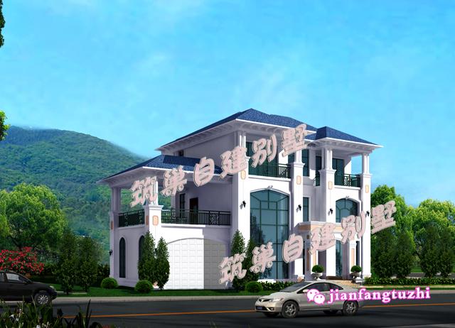 三層豪華農村別墅全套設計圖，帶雙車庫，18x13米。