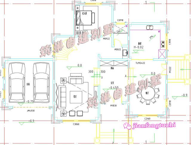三層豪華農村別墅全套設計圖，帶雙車庫，18x13米。