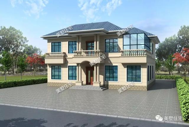 外觀精致的二層別墅設計圖，大客廳+陽光房，盡享陽光鄉村生活