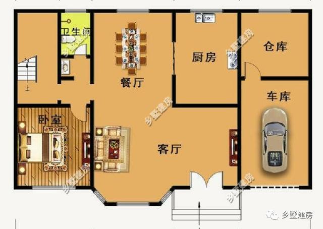 外觀簡(jiǎn)單明了，帶挑空客廳、大露臺(tái)和車(chē)庫(kù)的農(nóng)村自建別墅設(shè)計(jì)圖，你想要的樣子它都有