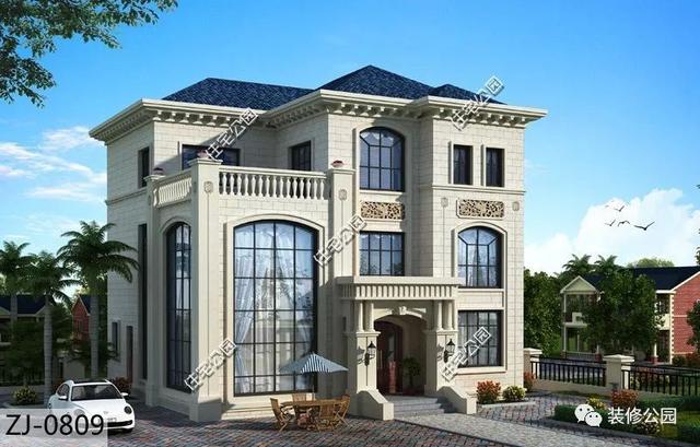 12×13米三層歐式別墅設計圖，落地窗+挑空客廳，設計的十分精致