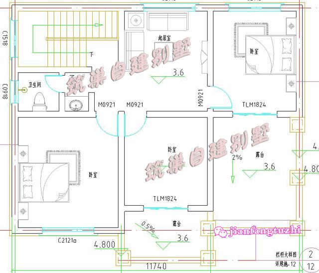 20萬100㎡12x9米二層典型現代農村別墅設計圖，主體磚混結構
