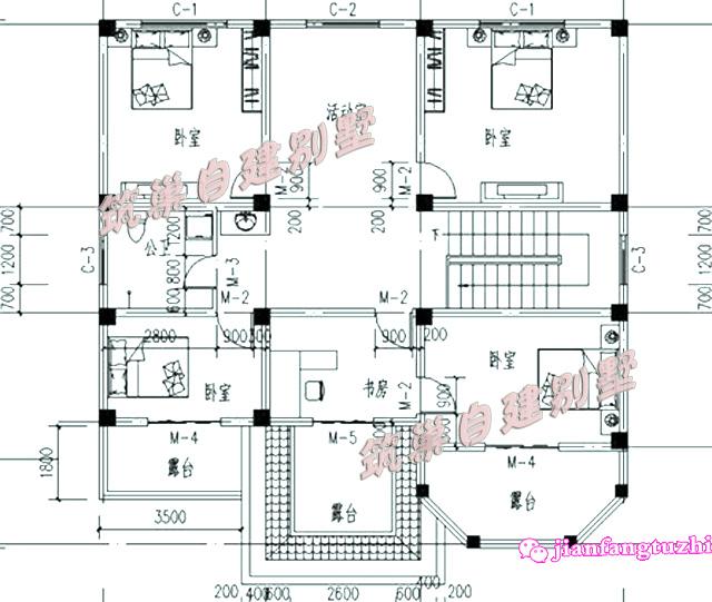 50萬170㎡13x13米新農村樓中樓三層別墅設計施工圖紙及效果圖，戶型實用，色彩明亮
