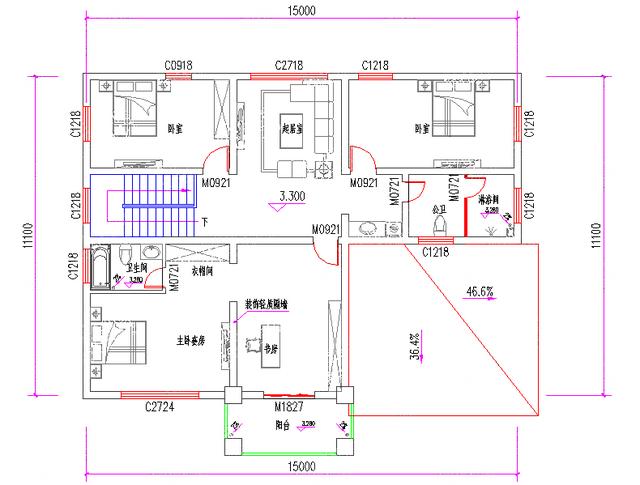 28萬15×11米3廳5臥帶主臥套房二層獨棟別墅設計效果圖，戶型雅觀精致