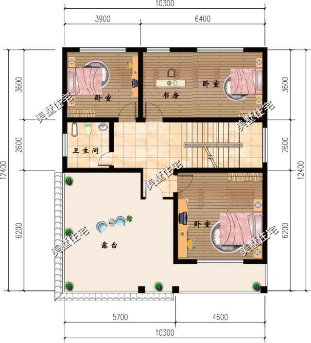 占地125平農村歐式別墅設計圖，7室2廳帶書房，最大的一個亮點就是三樓有一個超大的露臺