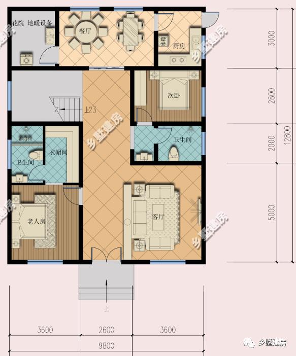 農村中式別墅設計圖，帶佛堂、茶室、花院，9X12米，造價只要38萬！