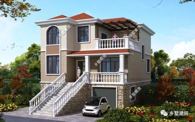 農(nóng)村三層別墅設計圖，挑空客廳樓上樓，書房露臺應有盡有，造價只要48萬