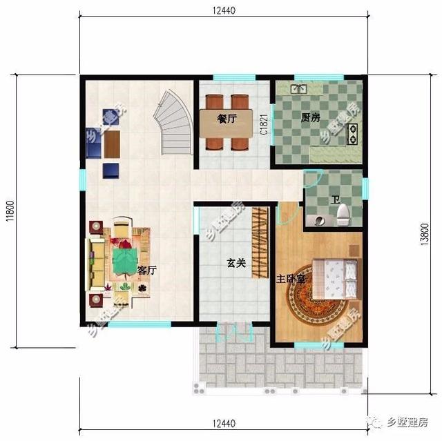 農(nóng)村三層別墅設計圖，挑空客廳樓上樓，書房露臺應有盡有，造價只要48萬