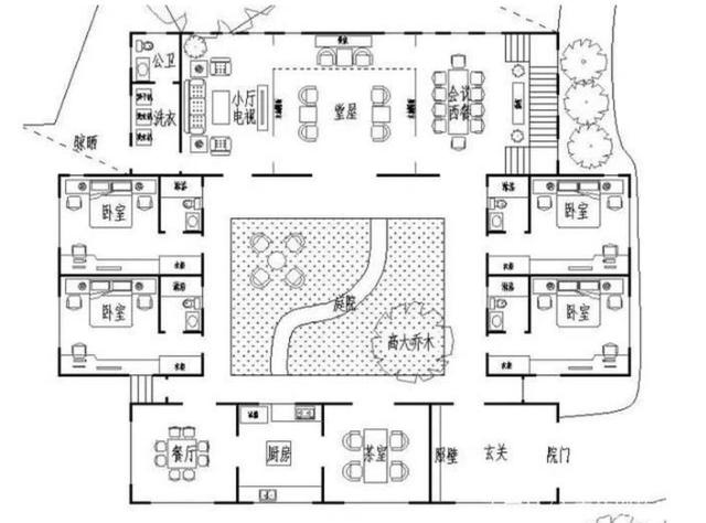 傳統(tǒng)中式四合院別墅設(shè)計圖，農(nóng)村自建房的優(yōu)選，你需要的它都有
