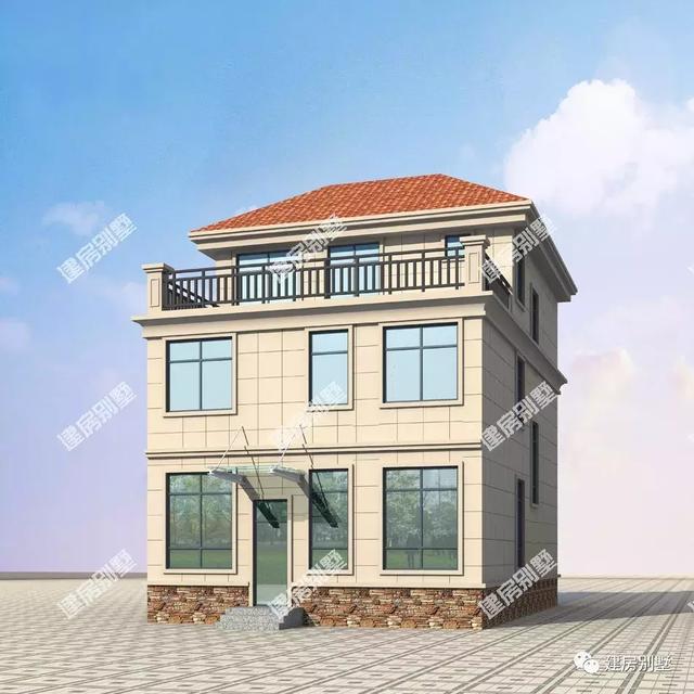 8.5×14.8米三層農(nóng)村別墅設(shè)計圖，宅基地面寬小，設(shè)計合理。