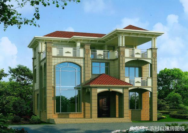 三層農村豪華別墅設計圖，12X10米，主體造價40萬，裝修80萬，全村第一豪