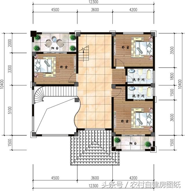 三層農村豪華別墅設計圖，12X10米，主體造價40萬，裝修80萬，全村第一豪