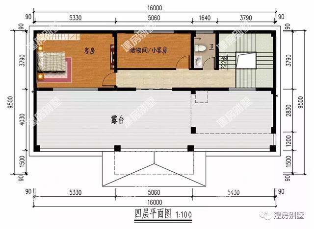 四層別墅設(shè)計圖，16×9.5米，外觀氣派，內(nèi)設(shè)小臺階，由里到外都很有檔次