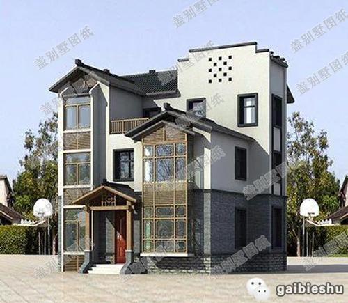 11×12米3廳5臥復式三層徽派風格農村自建房，戶型氣質穩重，造價35萬