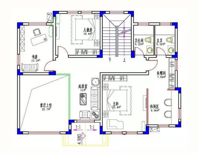 14×11米3廳5臥歐式田園三層農村自建房，造價40萬，帶挑空客廳。
