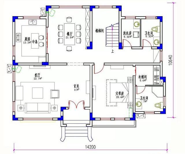 14×11米3廳5臥歐式田園三層農村自建房，造價40萬，帶挑空客廳。