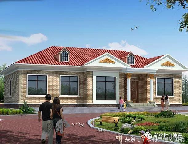 一層農(nóng)村自建別墅圖，帶閣樓和堂屋，5間臥室和4間臥室，給父母養(yǎng)老的最佳選擇