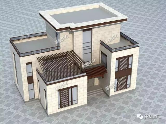 平屋頂新中式農(nóng)村自建別墅圖，既有現(xiàn)代風(fēng)格的簡約又有傳統(tǒng)元素的雋永