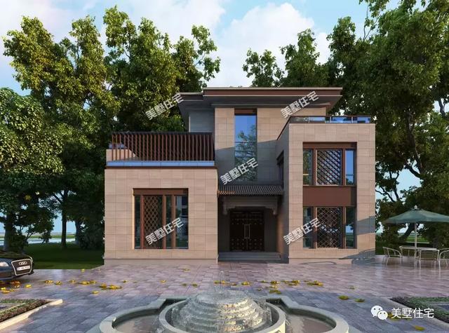 平屋頂新中式農(nóng)村自建別墅圖，既有現(xiàn)代風(fēng)格的簡約又有傳統(tǒng)元素的雋永