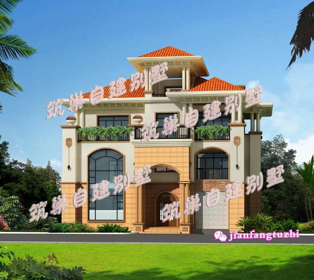 15x12米多陽臺(tái)環(huán)保舒適帶閣樓豪華美觀的三層別墅設(shè)計(jì)圖效果圖