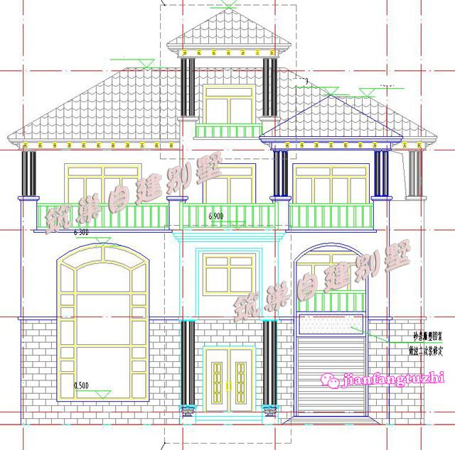 15x12米多陽臺(tái)環(huán)保舒適帶閣樓豪華美觀的三層別墅設(shè)計(jì)圖效果圖