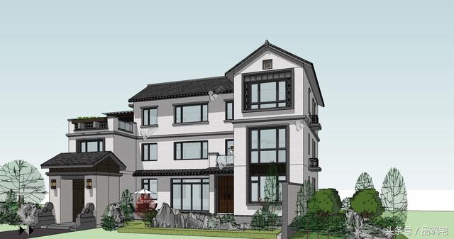 三層中式別墅設計圖，綠水青山白墻黛瓦，鄉間恬淡生活躍然眼前