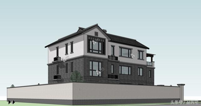 三層中式別墅設計圖，綠水青山白墻黛瓦，鄉間恬淡生活躍然眼前