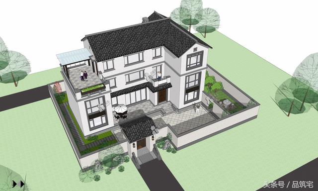 三層中式別墅設計圖，綠水青山白墻黛瓦，鄉間恬淡生活躍然眼前