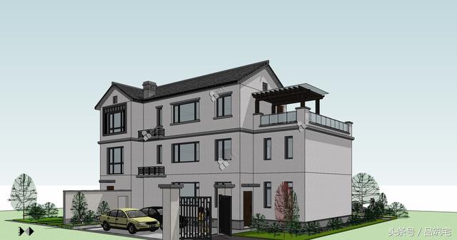 三層中式別墅設計圖，綠水青山白墻黛瓦，鄉間恬淡生活躍然眼前