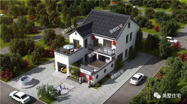 兩層新中式別墅設(shè)計圖，開間10米還帶車庫和棋牌室，讓全村人都羨慕