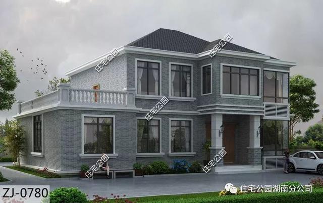 二層農村別墅設計圖，11×16米帶飄窗露臺，美得不像話