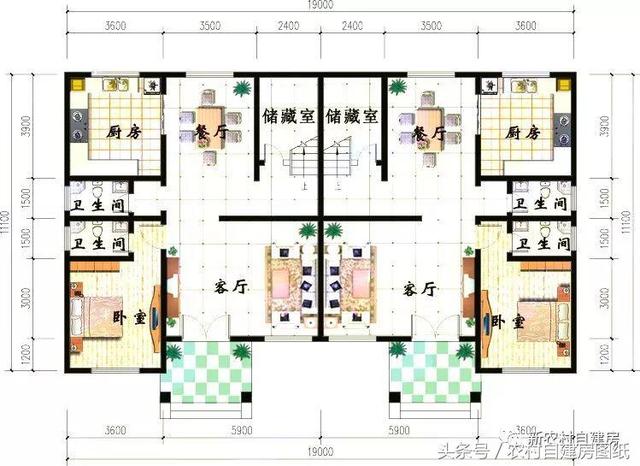 4款雙拼農村建房別墅設計圖，戶型選的好，兄弟和睦父母也高興