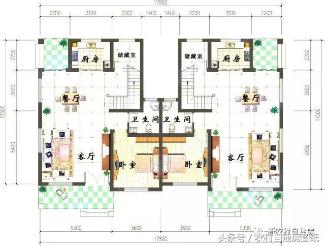4款雙拼農村建房別墅設計圖，戶型選的好，兄弟和睦父母也高興