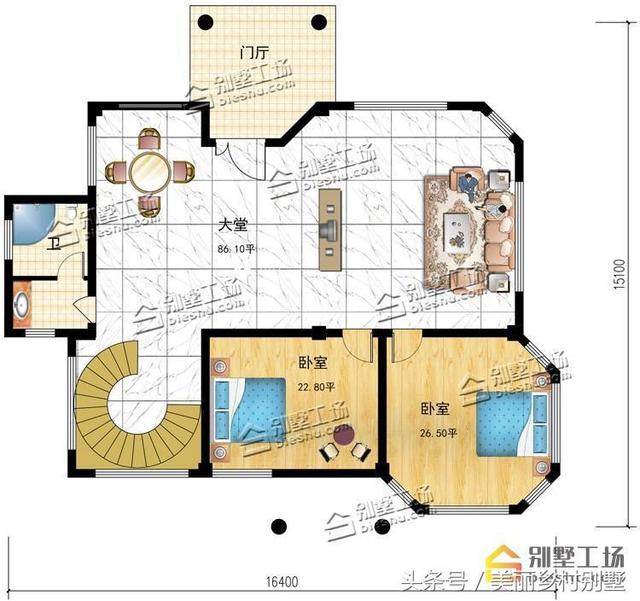 農(nóng)村四層別墅設(shè)計(jì)圖，框架結(jié)構(gòu)帶旋轉(zhuǎn)樓梯，造價(jià)60萬(wàn)左右