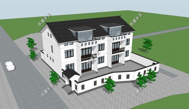 三層21X14米新中式雙拼別墅設(shè)計圖，設(shè)計完成度高，整體性強