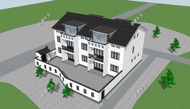 三層21X14米新中式雙拼別墅設(shè)計圖，設(shè)計完成度高，整體性強