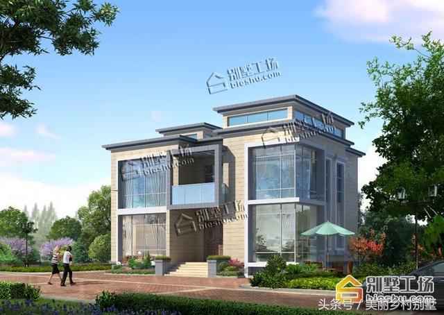 13.9X12.9m現代二層別墅設計圖，地下室車庫，在農村建也是一個不錯的選擇