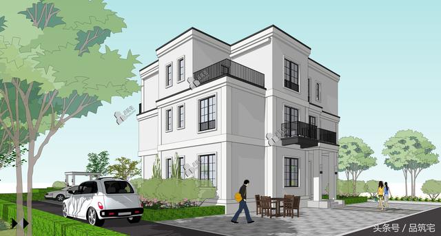 三層現代風格別墅設計圖，純白陶板立面，簡潔利落，既美觀又實用！