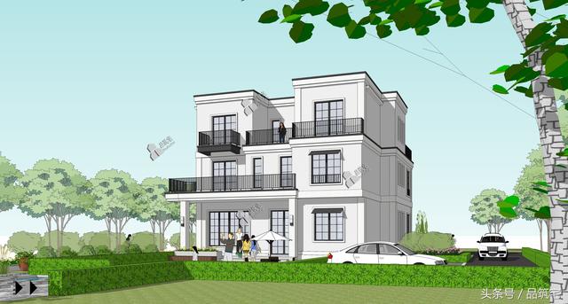 三層現代風格別墅設計圖，純白陶板立面，簡潔利落，既美觀又實用！