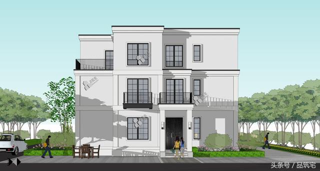 三層現代風格別墅設計圖，純白陶板立面，簡潔利落，既美觀又實用！