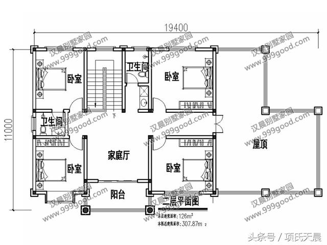自建19.4米x11米農村兩層別墅設計圖，車庫+露臺+烤火間，盡享舒適生活